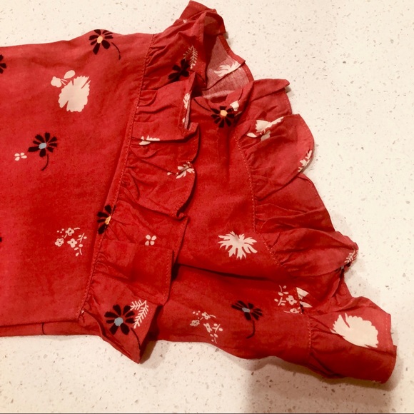 Coral pink short top- frill sleeves.Zink London - Picture 7 of 13